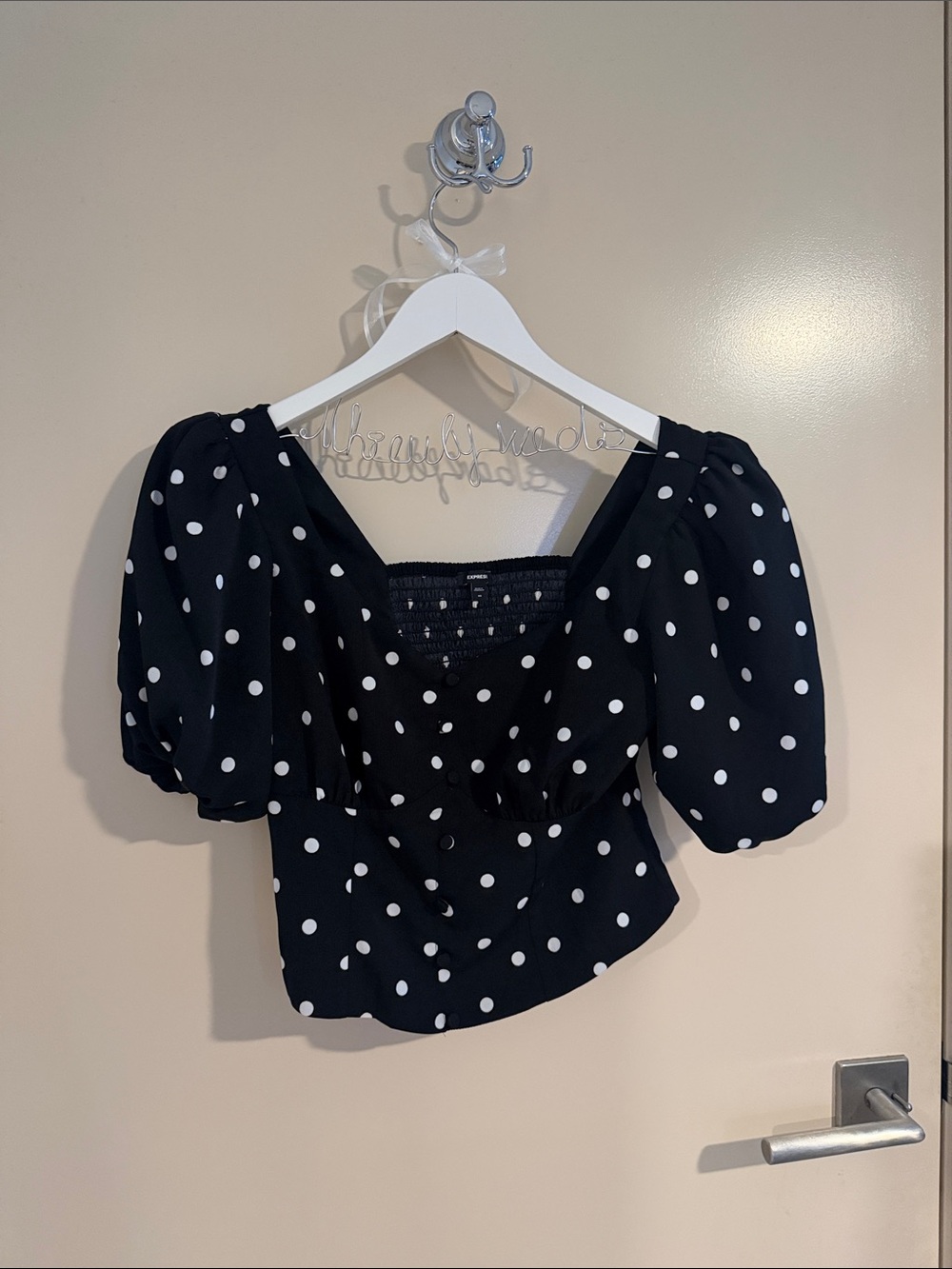 ❣️5 for $100 Express Black Polka Dot Puff Sleeve Crop Top